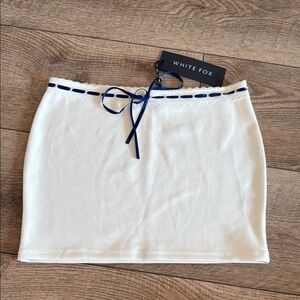 White Fox Boutique White and Blue Tie Front Mini Pencil Skirt